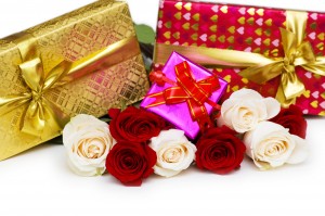 Giftbox and roses isolated on the white